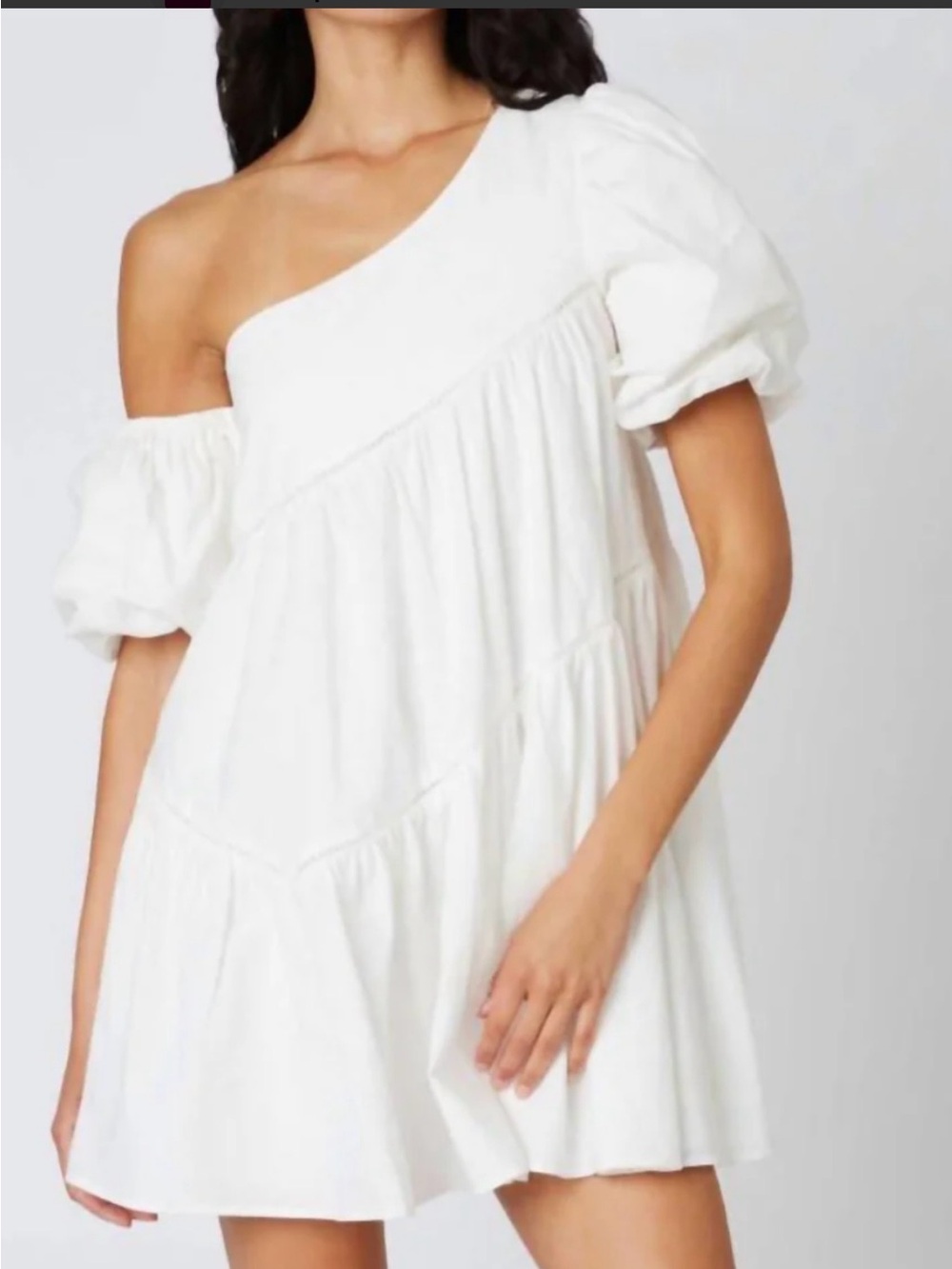 Showpo White One-Shoulder Puff Sleeve Mini Dress